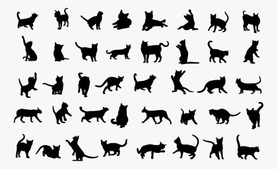 Cat animal silhouette set illustration