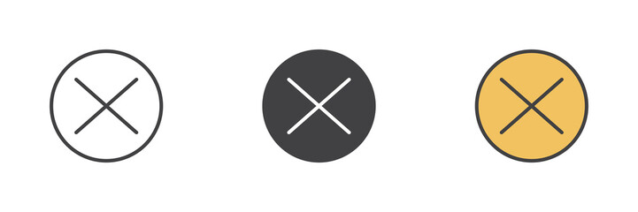 Delete, cancel different style icon set