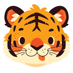 Cute tiger face  a simple flat illustration style with bright colors and a white background
