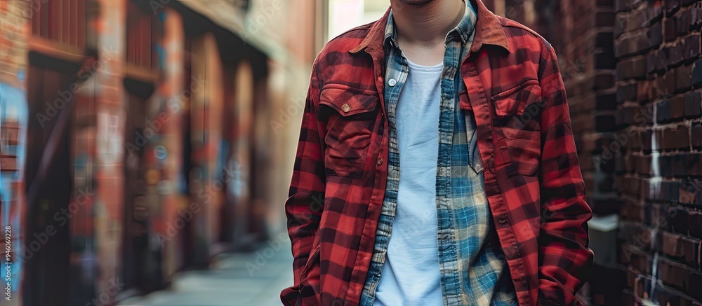 Aufkleber lifestyle image of a young man dressed casually. copy space image. place for adding text and design