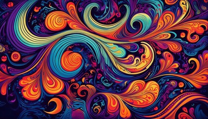 Psychedelic pattern with swirling shapes and distorted Halloween imagery.