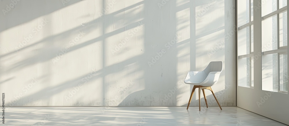 Poster chair in a bright room interior. copy space image. place for adding text and design