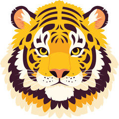 Cute tiger face  a simple flat illustration style with bright colors and a white background