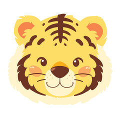 Cute tiger face  a simple flat illustration style with bright colors and a white background
