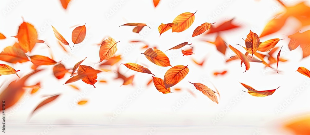 Aufkleber autumn orange leaves falling isolated against a white background. copy space image. place for adding