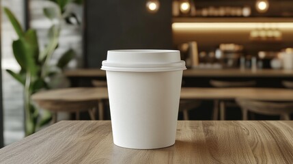 White Disposable Coffee Cup on Wooden Table