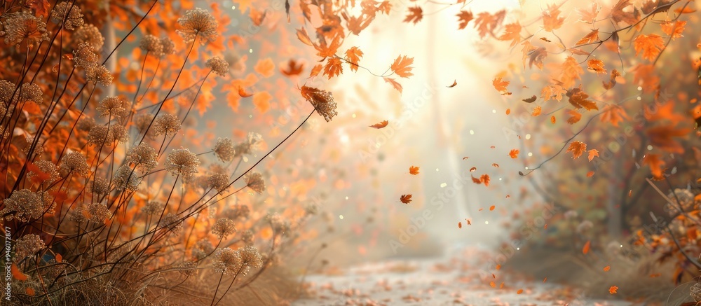 Wall mural Autumn backdrop. Copy space image. Place for adding text and design