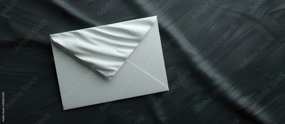Poster open white paper envelope on a black backdrop. copy space image. place for adding text and design