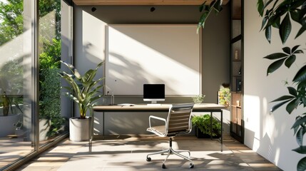 Modern Home Office with Minimalist Design and Natural Light