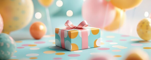 Birthday themed tablecloth, vibrant patterns and colors, party decor, 3D illustration