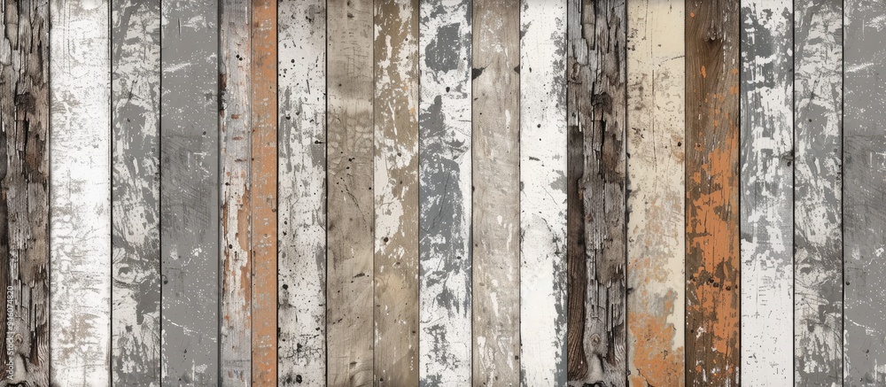 Poster peeled and worn plank wood texture wallpaper tiled. copy space image. place for adding text and desi