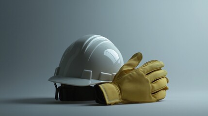 Ensuring Workplace Safety: A Display of Protective Helmets and Gloves