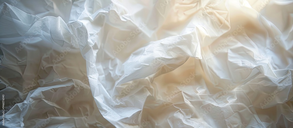 Aufkleber wrinkled white tissue paper creates a blurred background. copy space image. place for adding text an