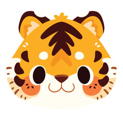 Cute tiger face  a simple flat illustration style with bright colors and a white background