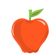 red apple vector with green leaves on it
