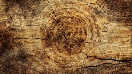 Fototapeta premium Close-up of a tree trunk, showing the intricate grain patterns and natural cracks. The wood is weathered and worn, giving it a rustic and natural look.