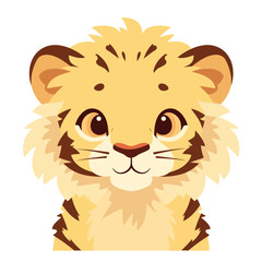 Fototapeta premium Cute tiger face a simple flat illustration style with bright colors and a white background