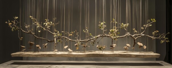 Obraz premium Nature's Marionette - Marionette with Branch Strings Sprouting Leaves Symbolizing Growth Cycle