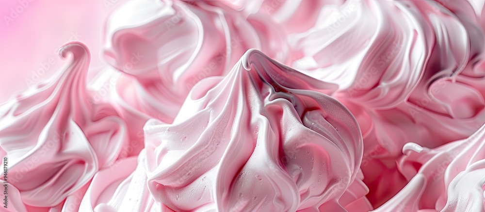 Poster close up view of meringue against a pink background. copy space image. place for adding text and des