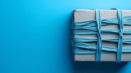 Ensuring Secure Cargo Transportation: Goods Safely Strapped on Blue Background