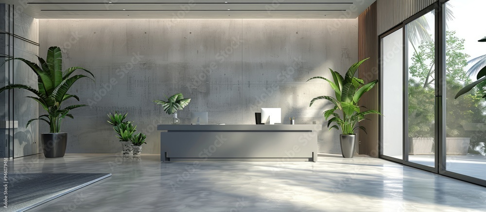 Poster beautiful contemporary office workspace. copy space image. place for adding text and design