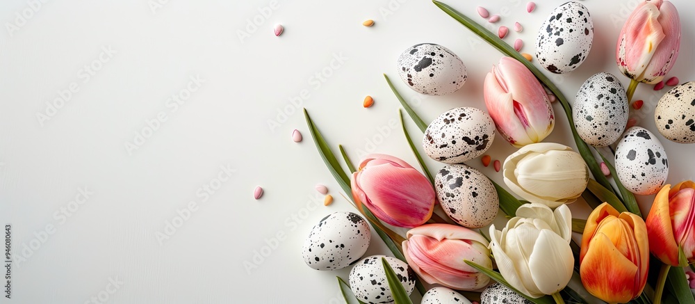 Poster easter arrangement on a white background. copy space image. place for adding text and design