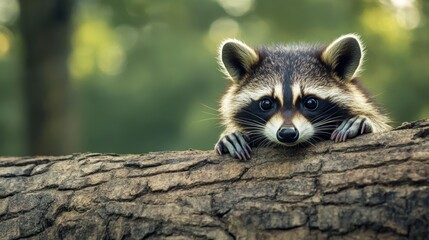 A young racoon on a tree branch.