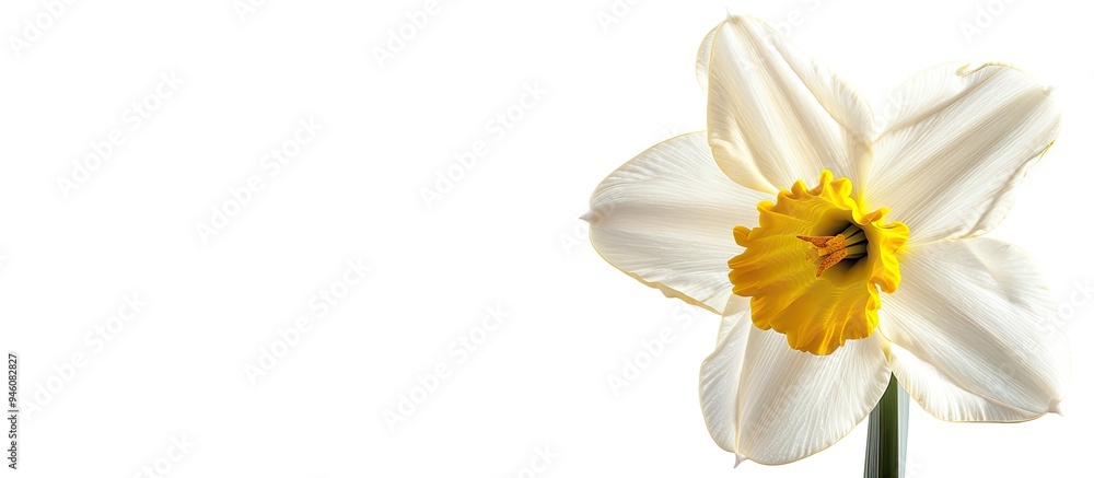 Wall mural Close up of a daffodil flower head isolated on white featuring copyspace