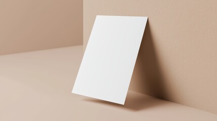 Naklejka premium A simple greeting card mock-up standing upright on a neutral surface, with a clean and elegant design