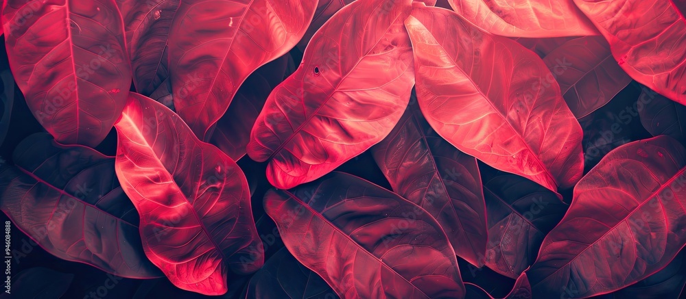 Aufkleber red leaf patterned texture abstract background copyspace for graphic design focused on a tropical su