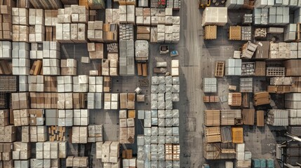 Pallets of goods organized in a grid pattern