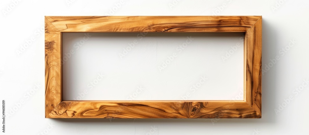 Poster flat broad wooden picture frame with a cut out canvas isolated on a white background. copy space ima