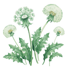Obraz premium Watercolor Depiction of Dandelions with Green Leaves in Elegant Style