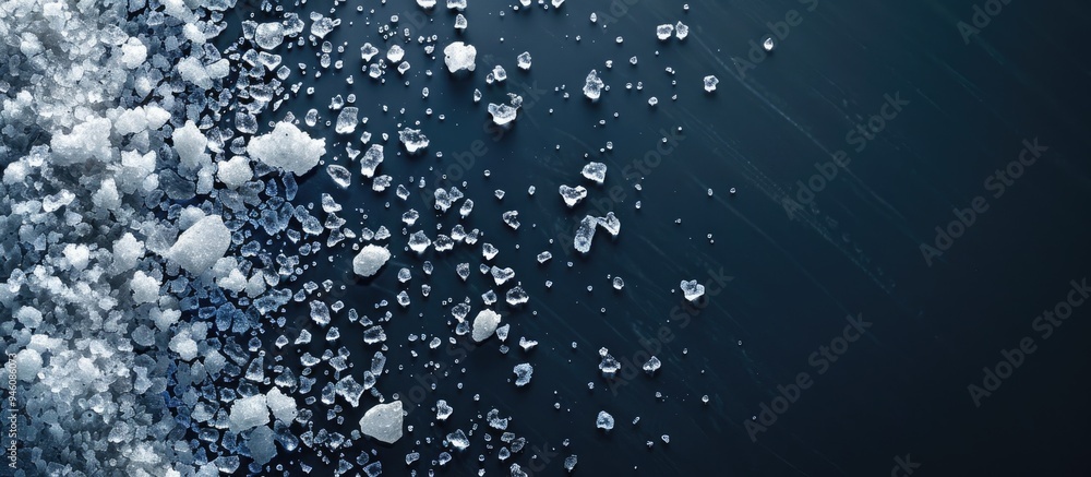 Poster sea salt on a dark background. copy space image. place for adding text and design