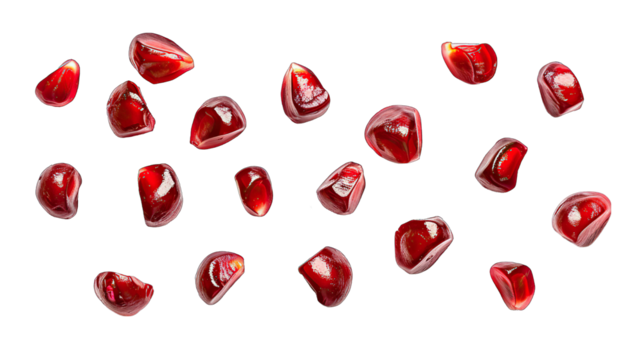Set of ripe pomegranate and seeds isolate on Transparency Background