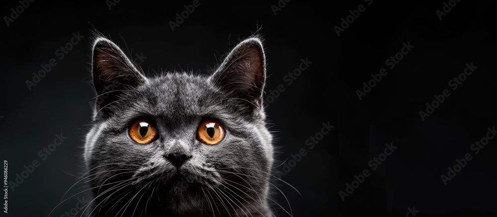 Poster british cat gazing. copy space image. place for adding text and design