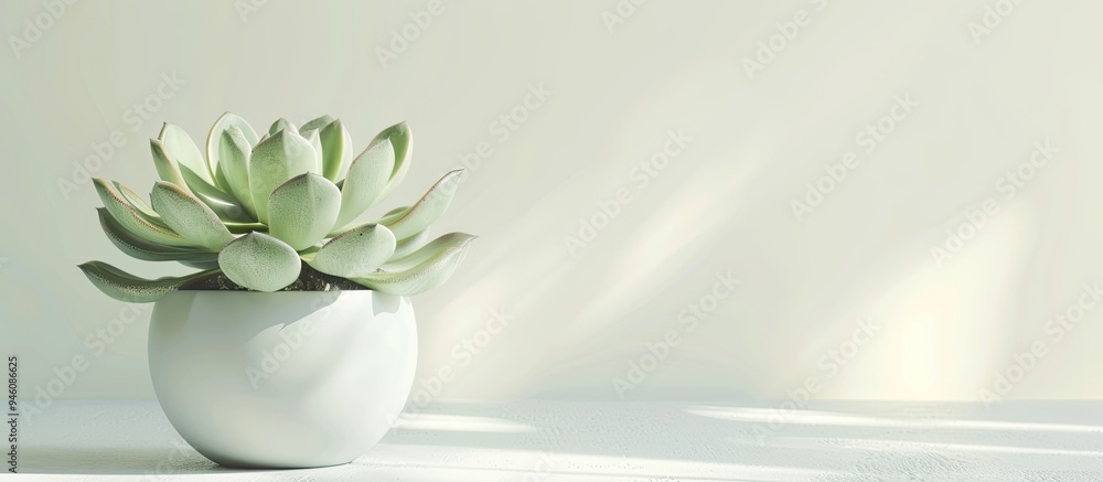 Poster beautiful succulent on a white table with room for text indoor plant. copy space image. place for ad