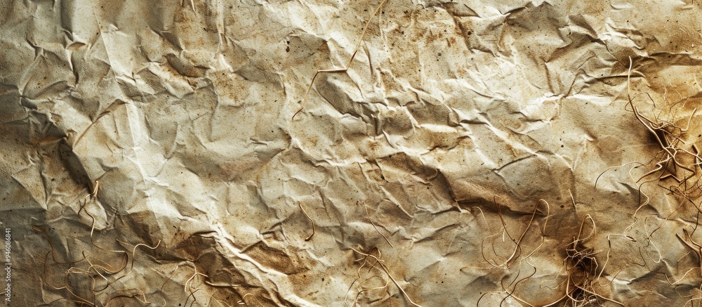 Poster textured grainy recycled paper containing natural fiber components. copy space image. place for addi