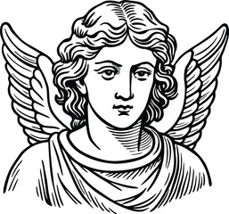 Angel Vintage with flowers engraving style for streetwear and urban style t-shirts design, hoodies vector illustration