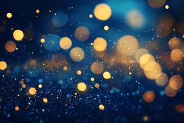 A stunning abstract composition showcasing deep blue and vibrant gold tones, enhanced by a bokeh effect reminiscent of New Year's Eve festivities. The interplay of colors creates a sense of depth and