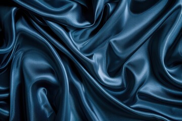 Obraz premium Dark blue silk satin background with soft folds for luxury web banner design Top view for holidays