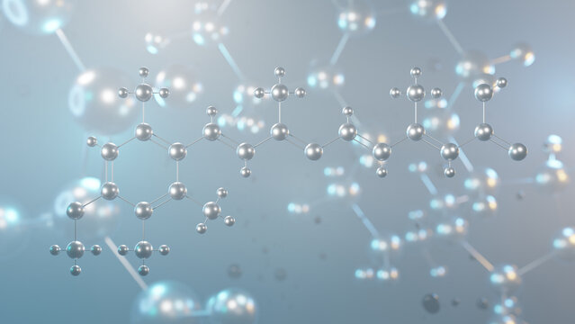 acitretin molecular structure, 3d model molecule, second-generation retinoid, structural chemical formula view from a microscope