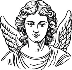 Angel Vintage with flowers engraving style for streetwear and urban style t-shirts design, hoodies vector illustration