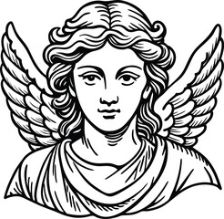 Angel Vintage with flowers engraving style for streetwear and urban style t-shirts design, hoodies vector illustration
