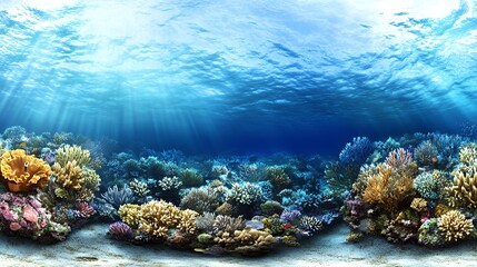 Fototapeta premium Underwater scene showcasing vibrant coral reefs and marine life.