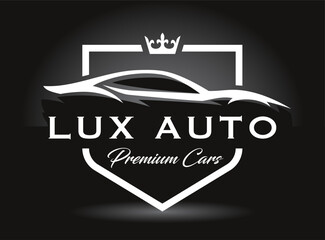 Majestic logo design representing a luxury auto dealership, showcasing sleek lines and elegance. Perfect for premium car brands highlighting opulence and sophistication.