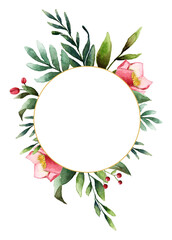Naklejka premium Green floral png frame, watercolor aesthetic on transparent background