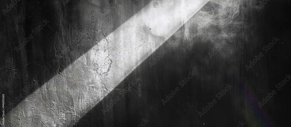 Poster black and white grainy blurred texture wall with rainbow refraction light and shadow smoke create an