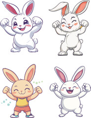 Strong and Happy Cartoon Bunnies