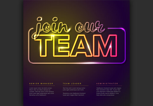 Join our team flyer with night yellow neon text effect